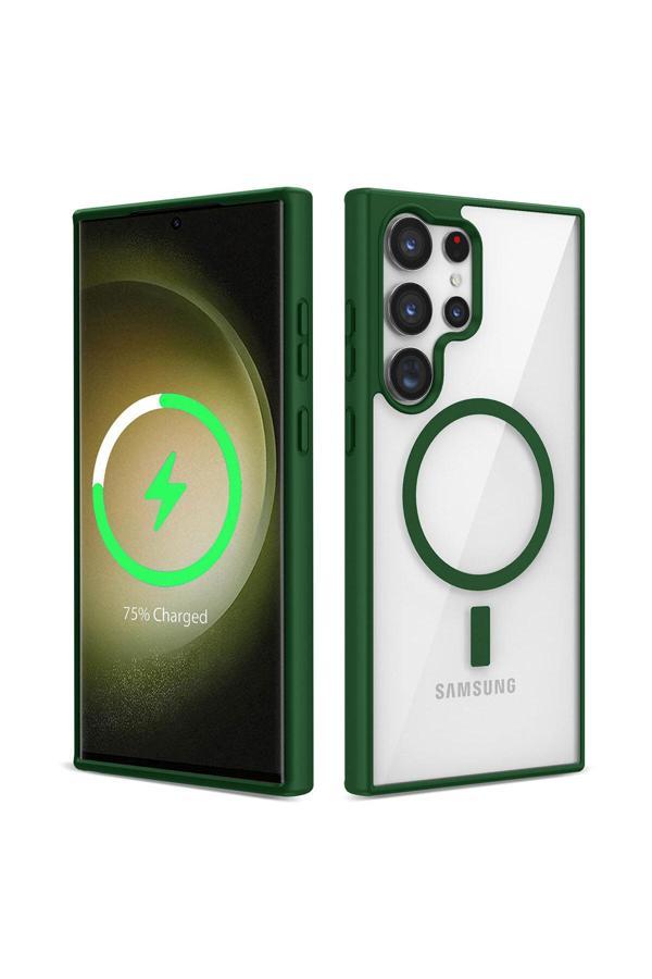 Base Dijital Galaxy S23 Ultra Uyumlu Magsafe Wireless Şarj Özellikli Silikon Zore Ege Kılıf-Yeşil - Image 1