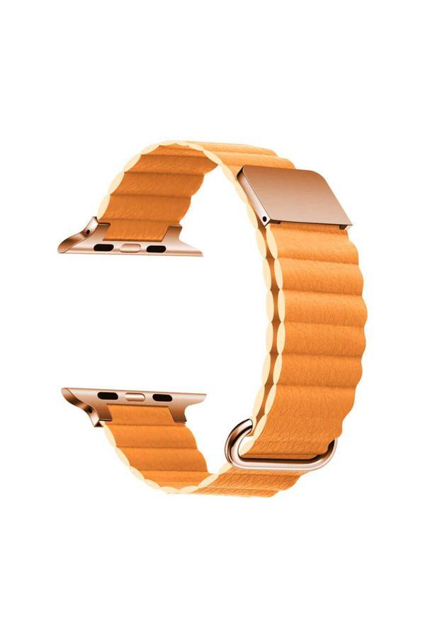 Zore Watch 42Mm Uyumlu Krd-78 Pu Deri Kordon Strap Kayış Turuncu - Image 1