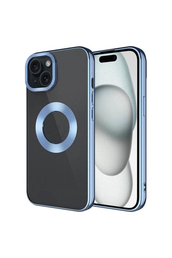 Zore İphone 15 Uyumlu Tek Kamera Çerçeveli Logo Gösteren Zore Omega Kılıf-Sierra Mavi - Image 1