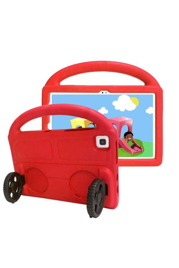 Kılıftech Galaxy T720 Tab S5E  Uyumlu Zore Wheel Car Tekerlek Standlı Tablet Eva Silikon Kılıf-Kırmızı - Image 1