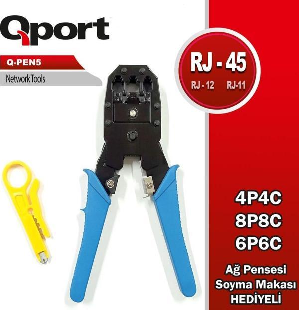 QPort Q-PEN5 RJ11/12/45 Sıkma Pensesi + Sıyırma Aparatı - Image 1