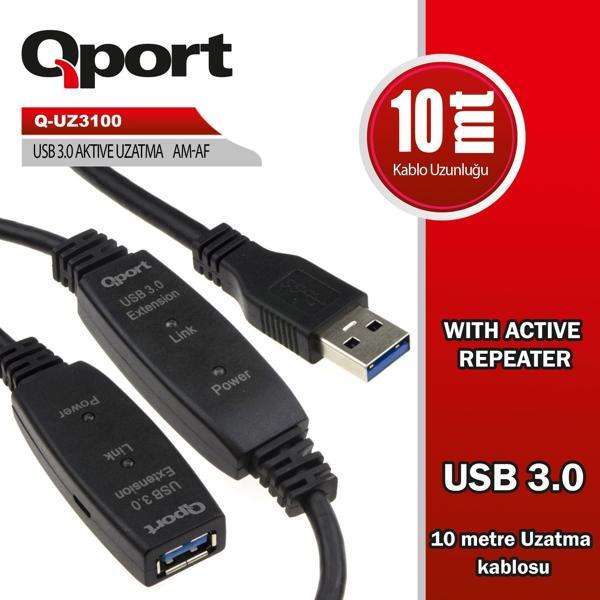QPort Q-UZ3100 USB 3.0 10 Metre Uzatma Kablosu - Image 1