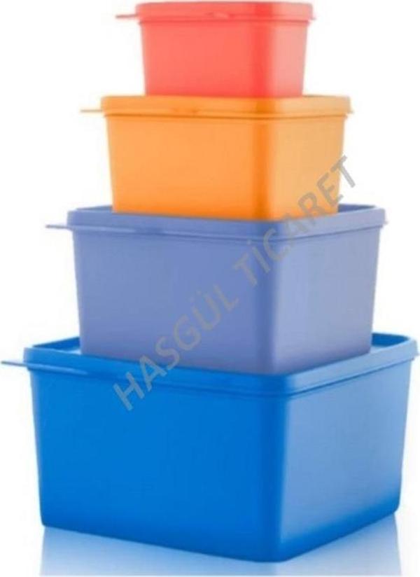 Tupperware KARE SAKLAMA KABI 4’LÜ ÇOK AMAÇLI KUTU RENKLİ - Image 1