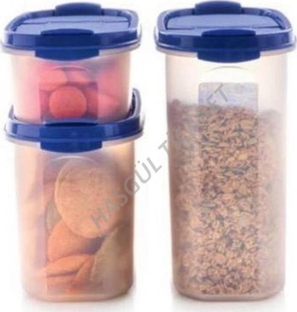 Tupperware Oval Set 3'lü Kuru Gıda Kabı 500-1.1-1.7 Mavi - Image 1