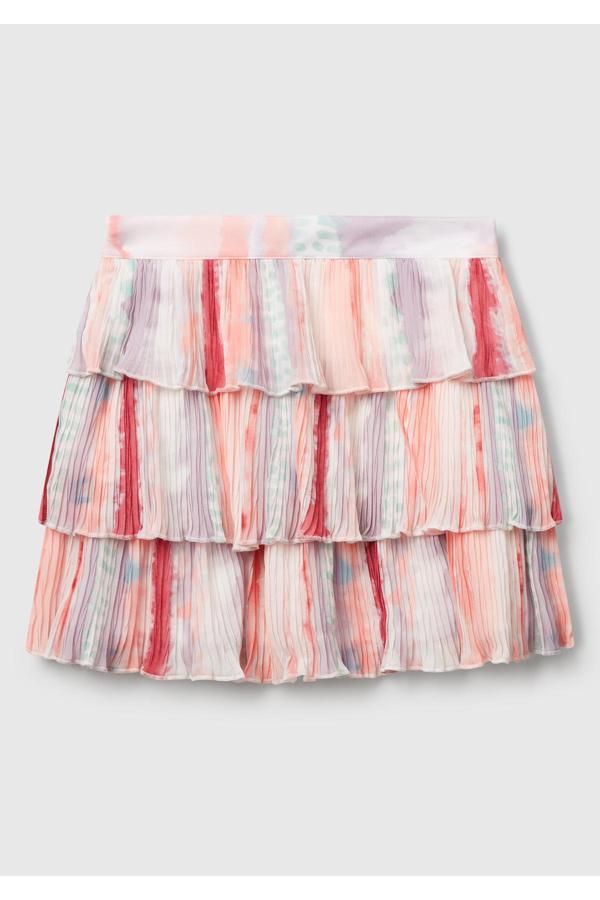 United Colors Of Benetton Kız Çocuk Renkli Tamamı Desenli Yanı Fermuarlı Pileli Katlı Etek - Image 1