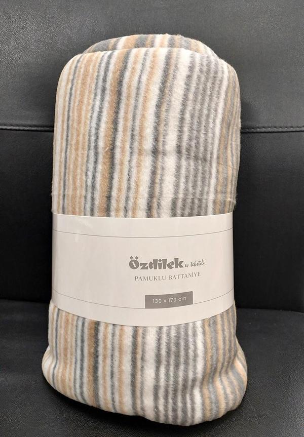 Özdilek Pamuklu Dizüstü Tv Battaniye (130x170)-Striped Camel - Image 1