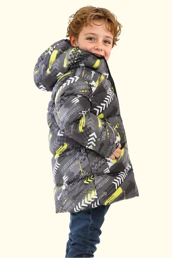 Spor Erkek Dijital Desen Polar Su ve Rüzgar Geçirmez Kapüşonlu Mont - Image 1