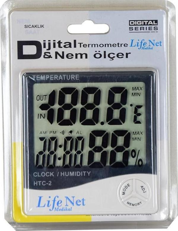 Dijital Termometre Sıcaklık Isı ve Nem Ölçer Saat Masaüstü ve Duvara Asma Pilli HTC-2 - Image 1