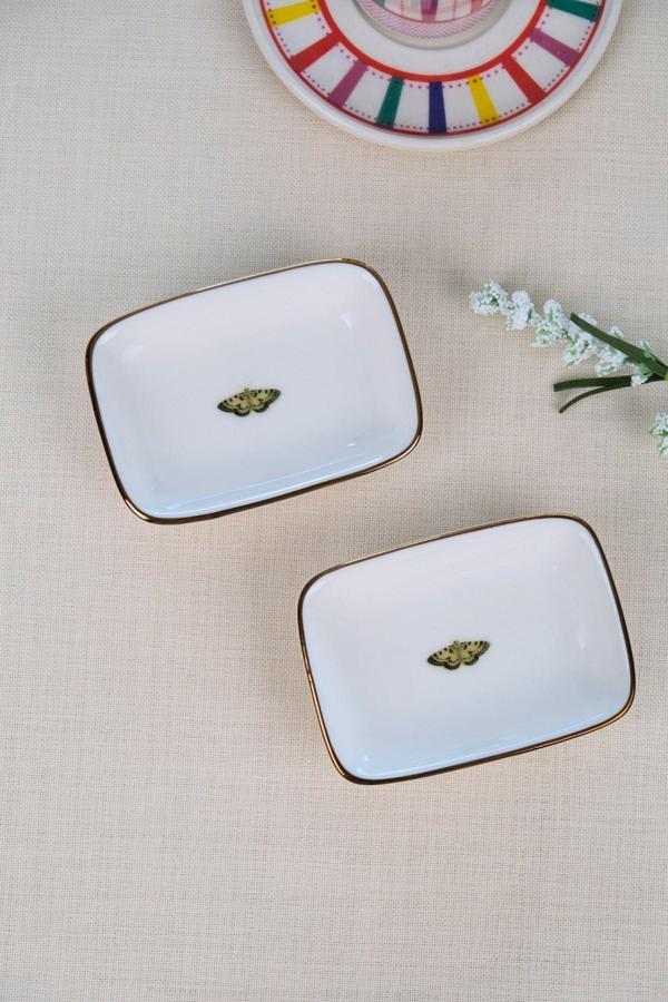 Tabak Evi Kelebek Altın Yaldızlı Dikdörtgen Kayık Tabak 10x7x2cm 2 Lİ - Image 1
