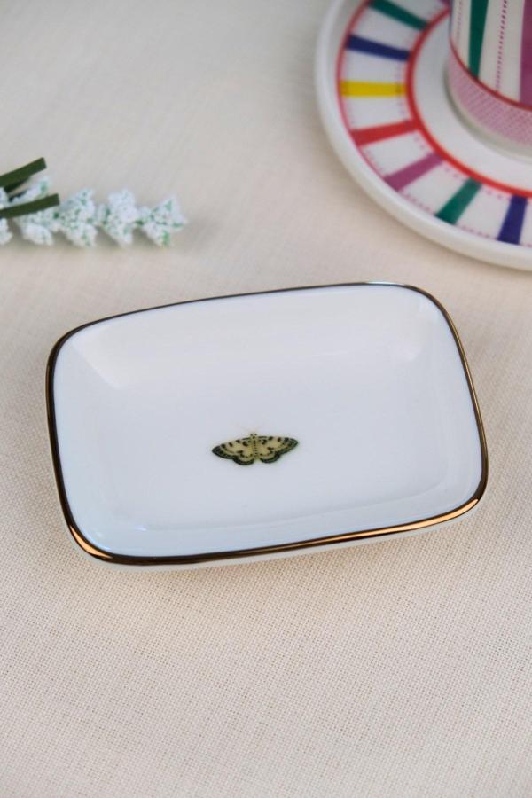 Tabak Evi Kelebek Altın Yaldızlı Dikdörtgen Kayık Tabak 10x7x2cm Tekli - Image 1