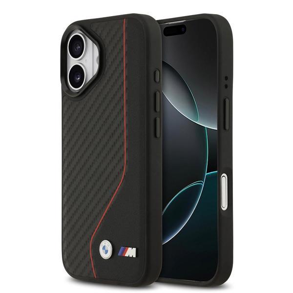 Bmw İphone 17 Kılıf Bmw Lisanslı M-Safe Şarj Özellikli Metal Bmw Ve M Logolu Pu Karbon Tasarımlı Kırmızı - Image 1