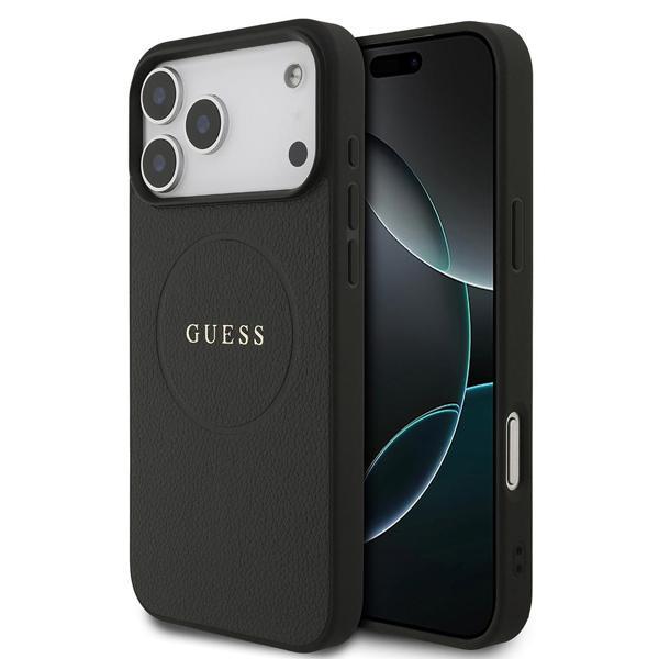 Guess İphone 17 Pro Max Uyumlu Kılıf Guess Lisanslı M-Safe Şarj Özellikli Yazı Logolu Pu Deri Kapak Siyah - Image 1