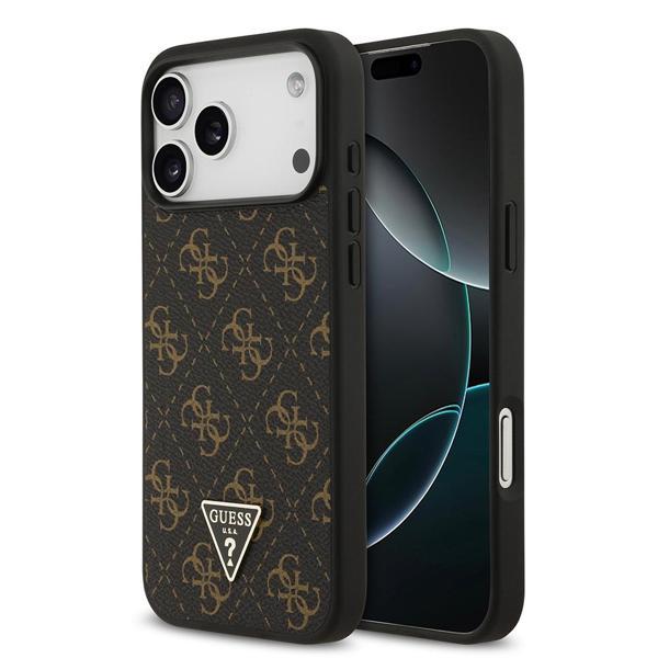 Guess İphone 17 Pro Max Uyumlu Kılıf Guess Orjinal Lisanslı Pu Deri 4G Desenli Üçgen Logolu Kapak Siyah - Image 1