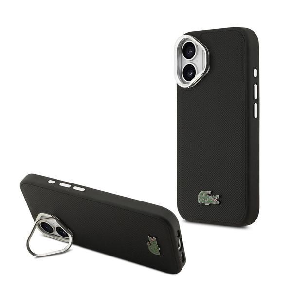 Lacoste İphone 17 Uyumlu Kılıf Lacoste Lisanslı M-Safe Şarjlı Pu Pike Desenli Standlı Metal Logolu Siyah - Image 1