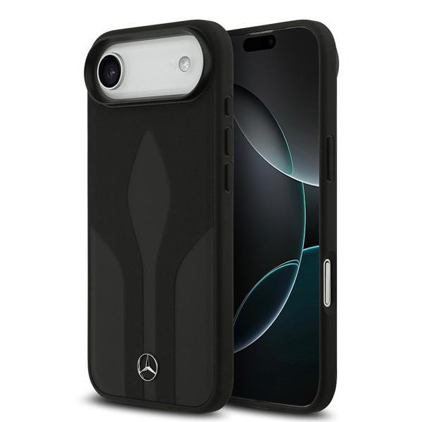 Mercedes Benz İphone 17 Air Uyumlu Kılıf Mercedes Benz Lisanslı M-Safe Şarjlı Dokulu Desenli Deri Kapak Siyah - Image 1