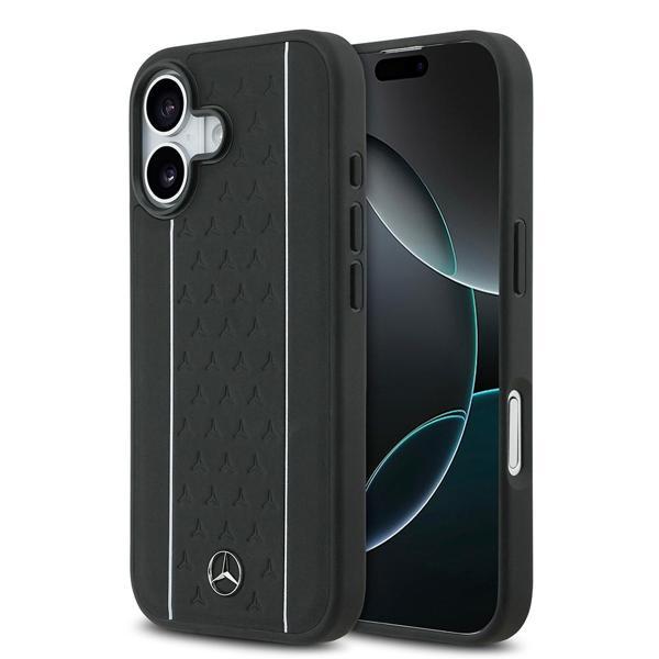 Mercedes Benz İphone 17 Kılıf Mercedes Benz Lisanslı M-Safe Şarj Şeritli Yıldız Desenli Metal Logolu Deri Siyah - Image 1