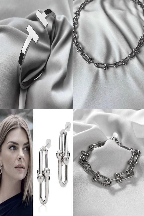 Bers Aksesuar Altın Renk Tiffany Blanca Tifany Kombin Set Kolye Bileklik Kelepçe Ve Küpeden Oluşan Kombin Ürün - Image 1