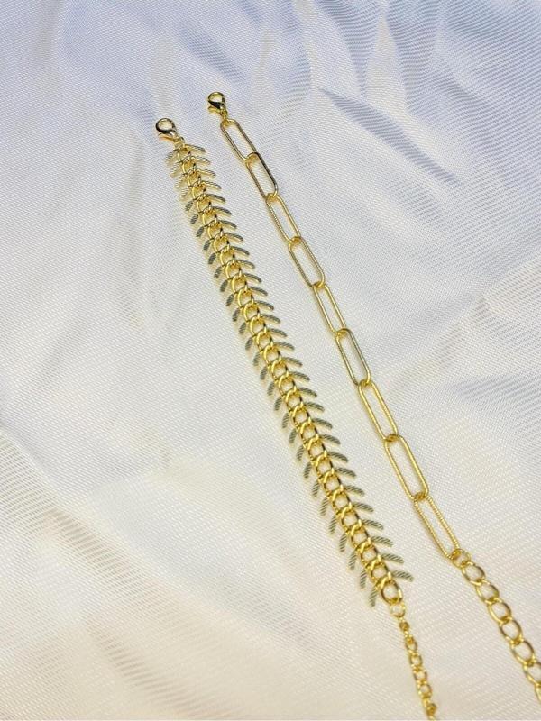 Bers Aksesuar Kadın Altın Kaplama İkili Zincir Kombin Bileklik Seti - Image 1