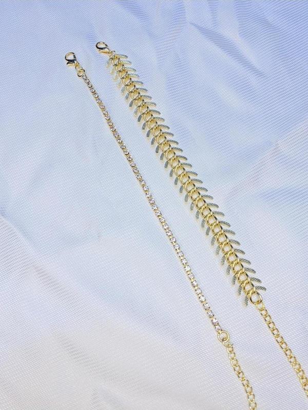 Bers Aksesuar Kadın Altın Kaplama İkili Zincir Kombin Bileklik Seti - Image 1