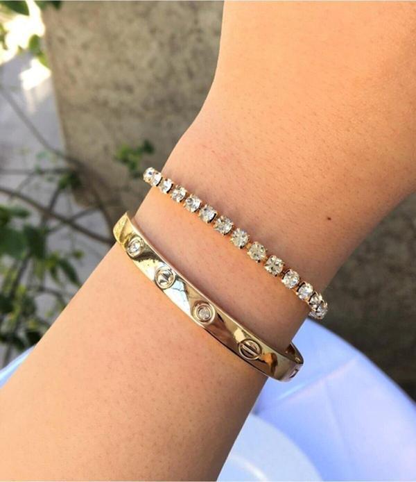 Bers Aksesuar Taşlı Cartier Su Yolu Bileklik Kombin Gold - Image 1