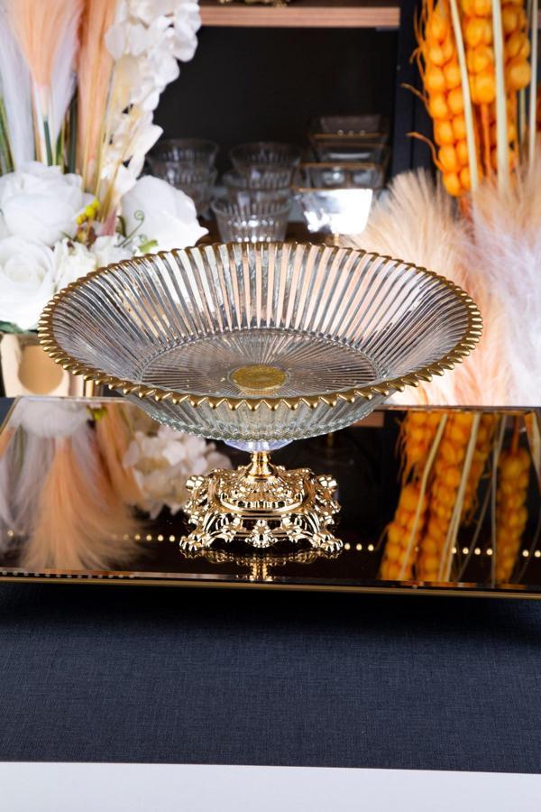 Argkristal Metal Ayaklı Gold Detaylı Shine Salata Servis Sunum Kasesi 32X16 Cm 8 Cm Derinliğinde - Image 1
