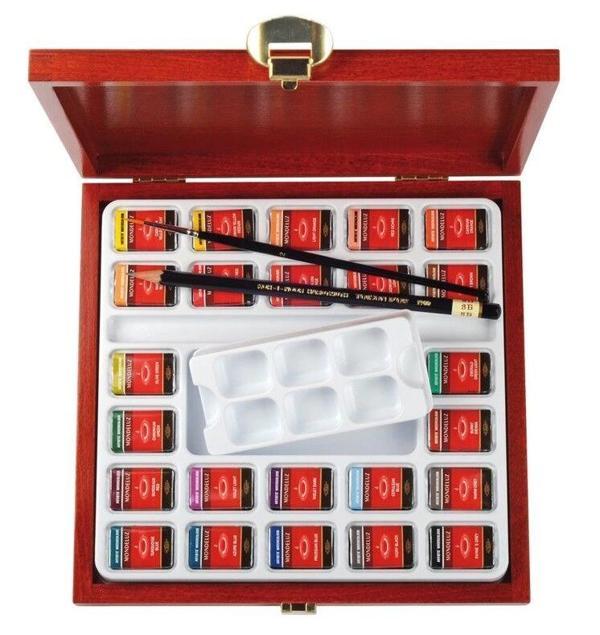 Supertrend Mondeluz Supertrendter Class Taş Tablet Sulu Boya Seti 24 Renk Ahşap Kutu - Image 1