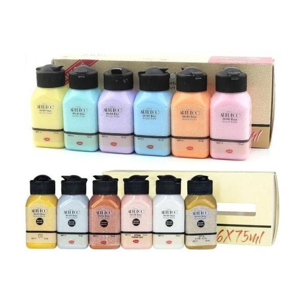 Supertrend Akrilik Boya Seti 12 Renk x 75 ml. Pastel ve Metalik Renkler - Image 1
