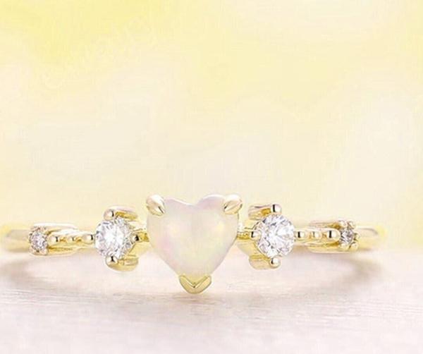 Bers Aksesuar Minimal Kalp Beyaz Taşlı Ayarlanabilir Kadın 14 K Gold Altın Kaplama Yüzük - Image 1