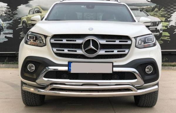 Mercedes X-Class 2017+ Uyumlu Off Road Ön Tampon Koruma Demiri Krom (Çiftli Bıyık) AQM4WD - Image 1