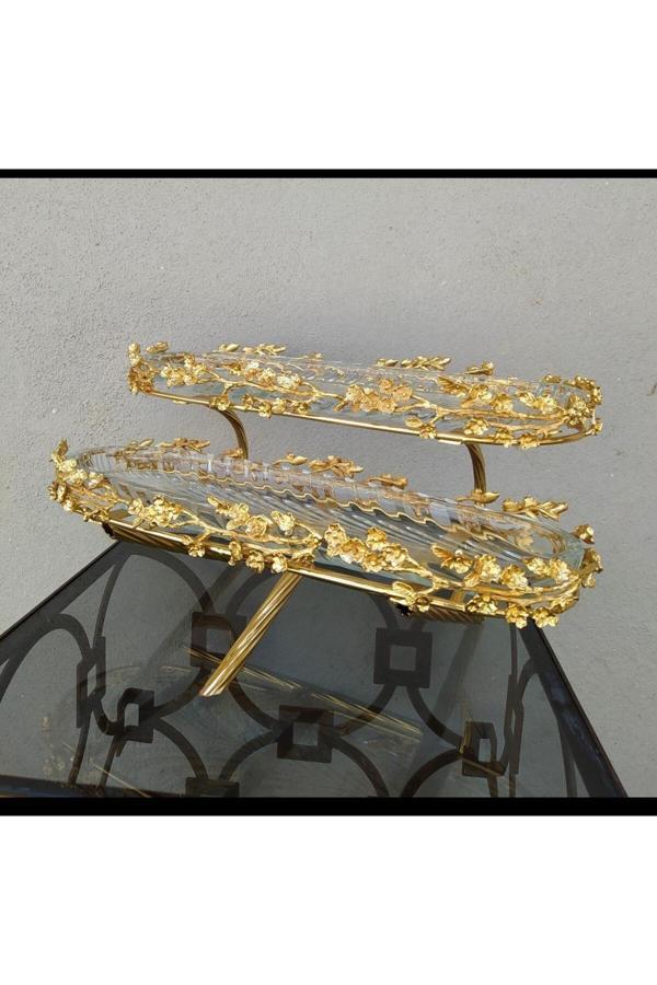 Azade Home Çok Çiçek Model Pirinç 2 Katlı Sunumluk - Image 1