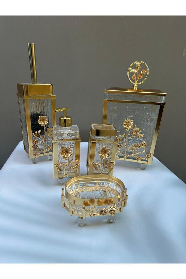 Azade Home Şeffaf Renk Japongül Kare Cam Çerceveli Banyo Set - Image 1