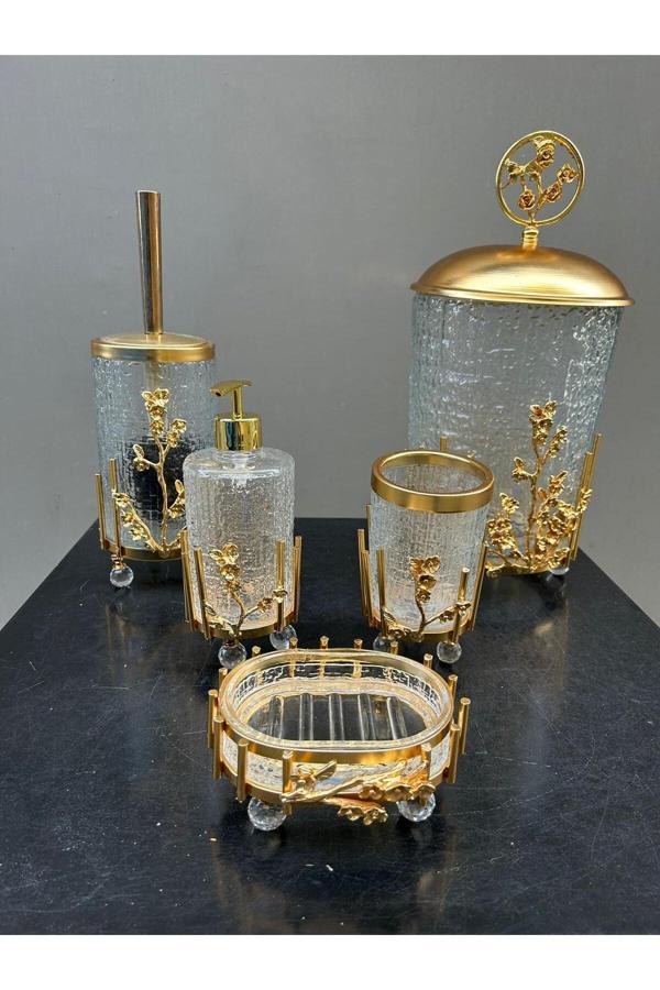 Azade Home Çiçekli Şeffaf Yuvarlak Banyo Set - Image 1
