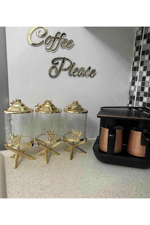 Azade Home Gold Pirinç Japongül Çatlak Cam Kavanoz 3’Lü Set - Image 1