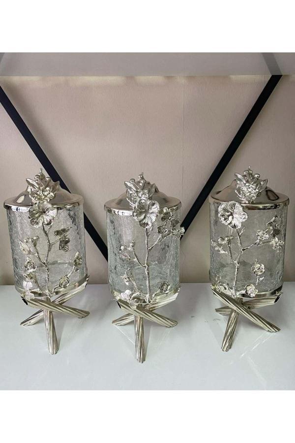 Azade Home Ppirinç Japongül Çatlak Cam Kavanoz 3’Lü Set - Image 1