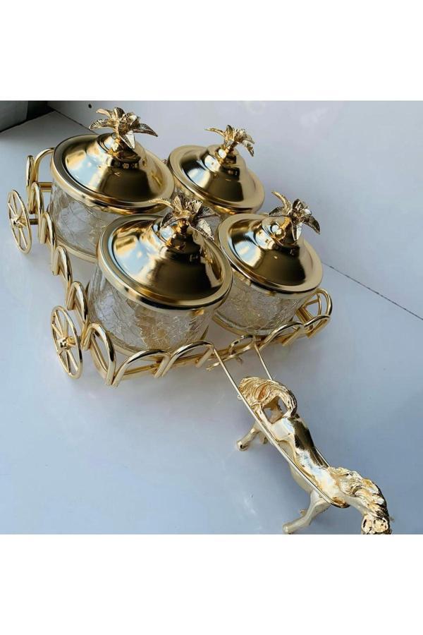 Azade Home Gold Pirinç Atlı Dalgalı 4’Lü Sosluk - Image 1