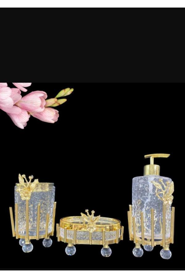 Azade Home Gold Pirinç Japongül Çubuk Yuvarlak 3’Lü Mutfak Set - Image 1