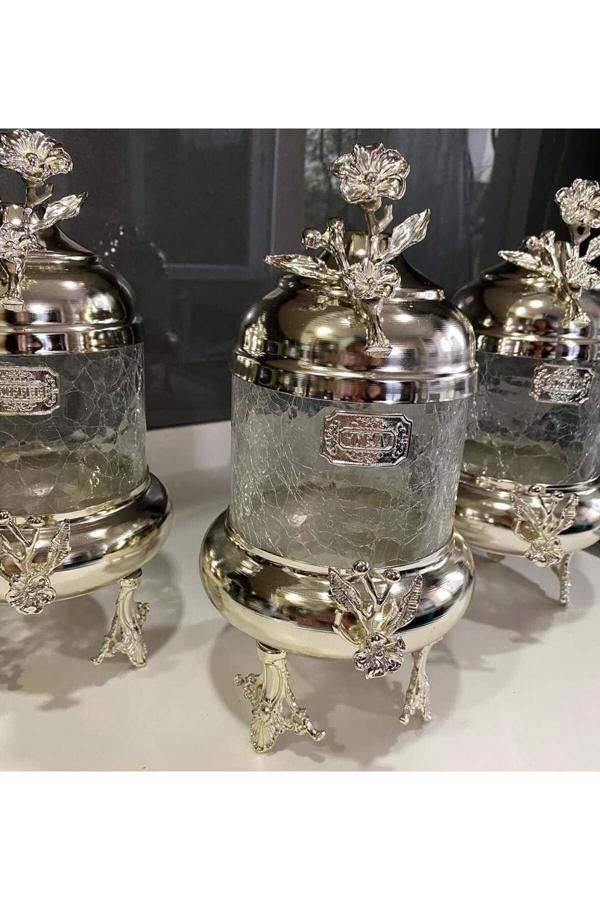 Azade Home Gümüş Pirinç Lüx Kavanoz 3’Lü Set - Image 1
