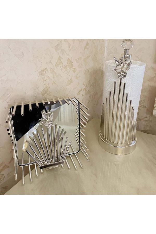 Azade Home Gümüş Pirinç Japongül Çubuk Rulo Ve Çubuk Kare Peçete - Image 1