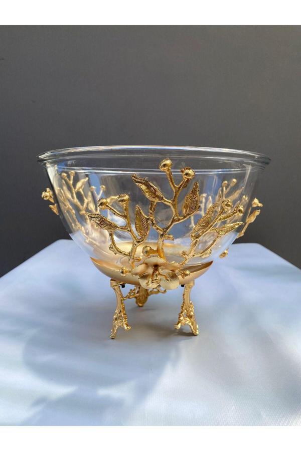 Azade Home Çiçekli Kase-Meyvelik Gold Renk - Image 1