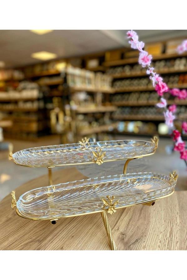 Azade Home Gold Pirinç Japongül İki Katlı Kahvaltılık - Image 1
