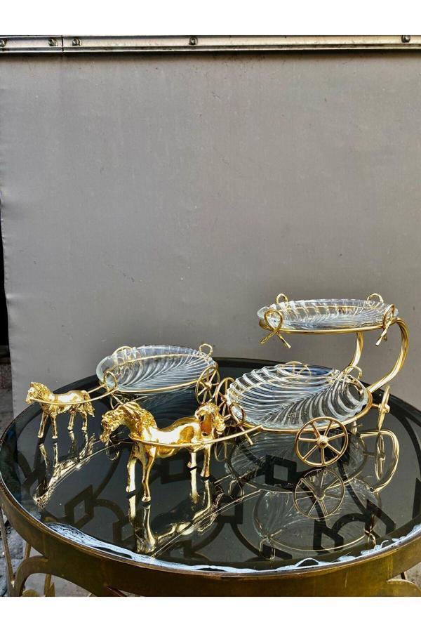 Azade Home Atlı Sunumluk Seti Pirinç Gold Renk - Image 1