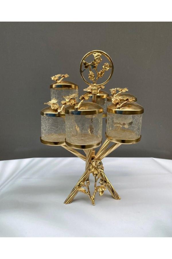 Azade Home Gold Pirinç Japongül Midi Çatlak Cam Zikzak Baharatlık - Image 1