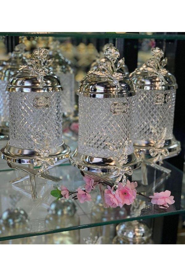 Azade Home Japongül Gümüș Ayaklı Kristal Kavanoz Set - Image 1