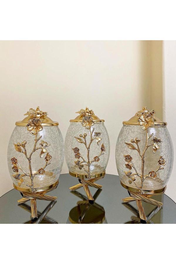 Azade Home Japon Gul  Silindir Kavanoz Takım - Image 1