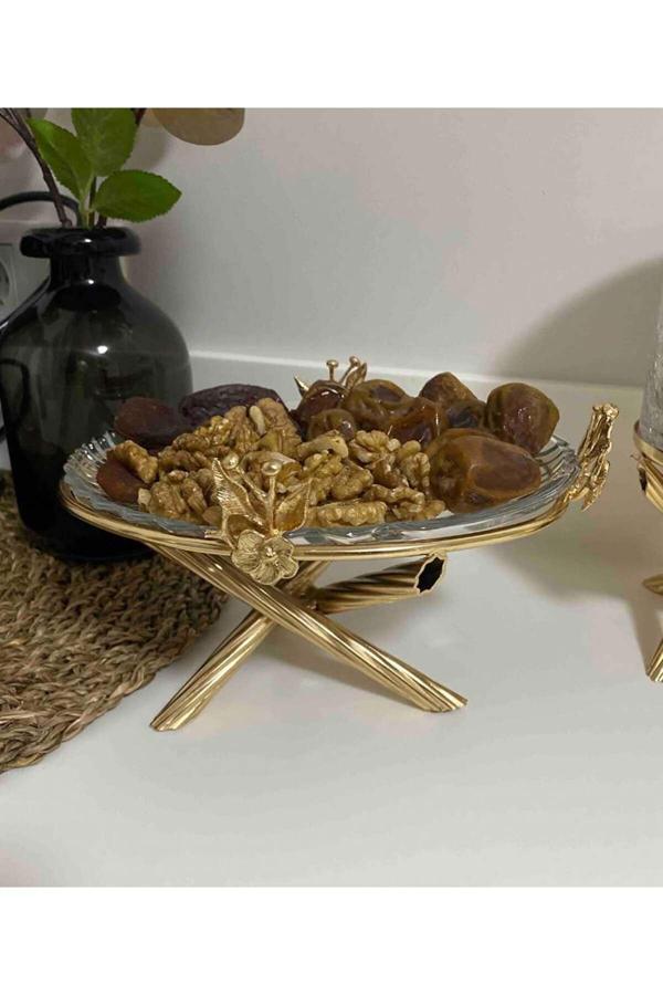 Azade Home Gold Japongül Pirinç Tekli Cam Sunum - Image 1