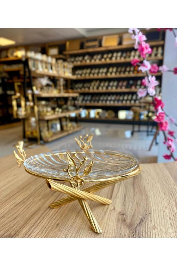 Azade Home Gold Japongül Pirinç Tekli Cam Sunum - Image 1