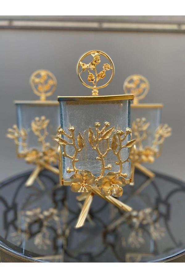 Azade Home Tomurcuk Çiçek Kare Kavanoz Set - Image 1