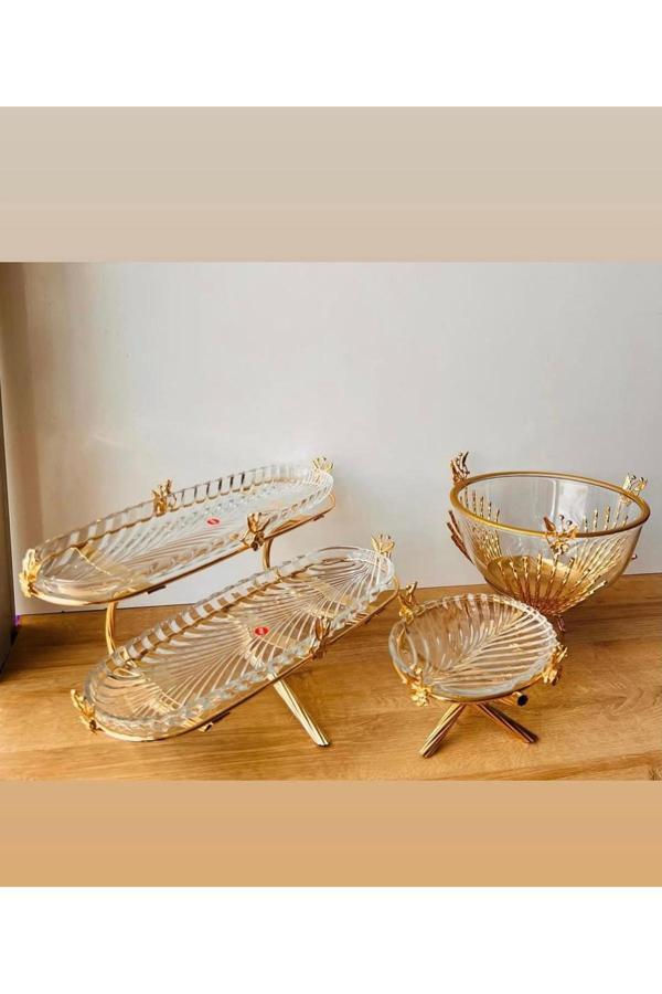 Azade Home Pirinç Japongül İki Katlı Kahvaltılık, Çubuk Salata Kase Ve Tekli Cam Sunum 3’Lü Set - Image 1