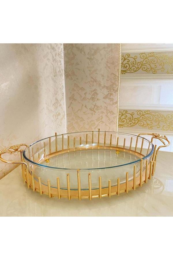 Azade Home Gold Pirinç Japongül Çubuk Borcam Cam Sunumluk - Image 1