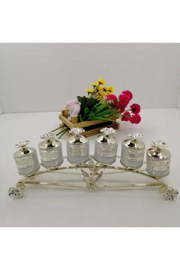 Azade Home Gümüş Pirinç Japongül 6’Lı Porselen Baharatlık - Image 1